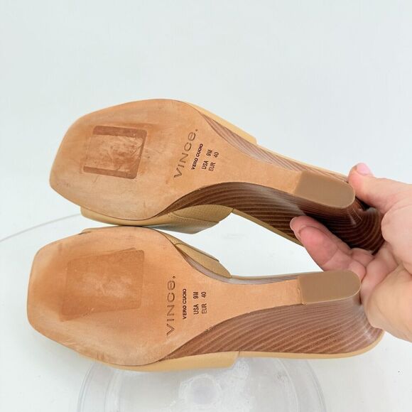 Vince Womens Pia Espadrille Mules Wedge Sandals Tan Brown Leather Size 9 Slides - Picture 13 of 15